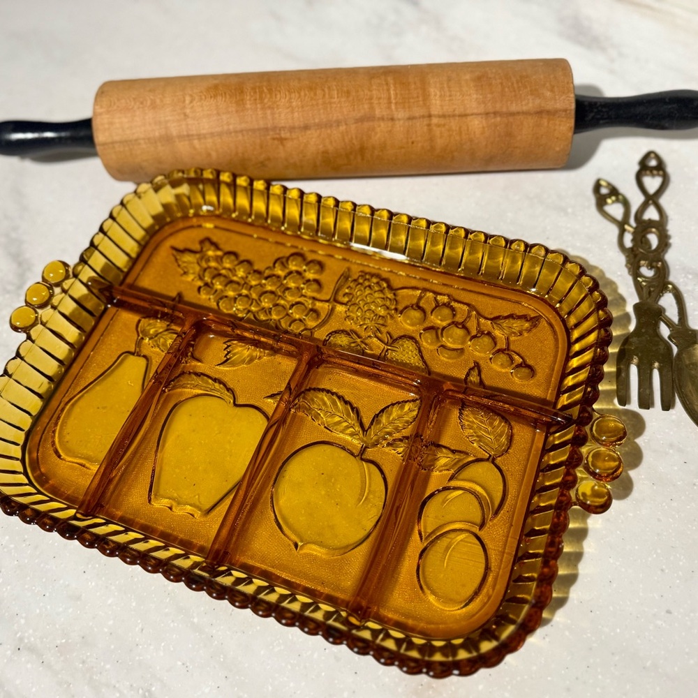 Amber Indiana Glass Divided Serving Tray